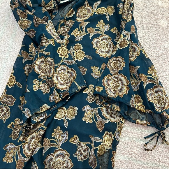 Shyanne Teal Floral Duster Kimono One Size Travel Boho Festival Beach Coverup - Picture 11 of 12